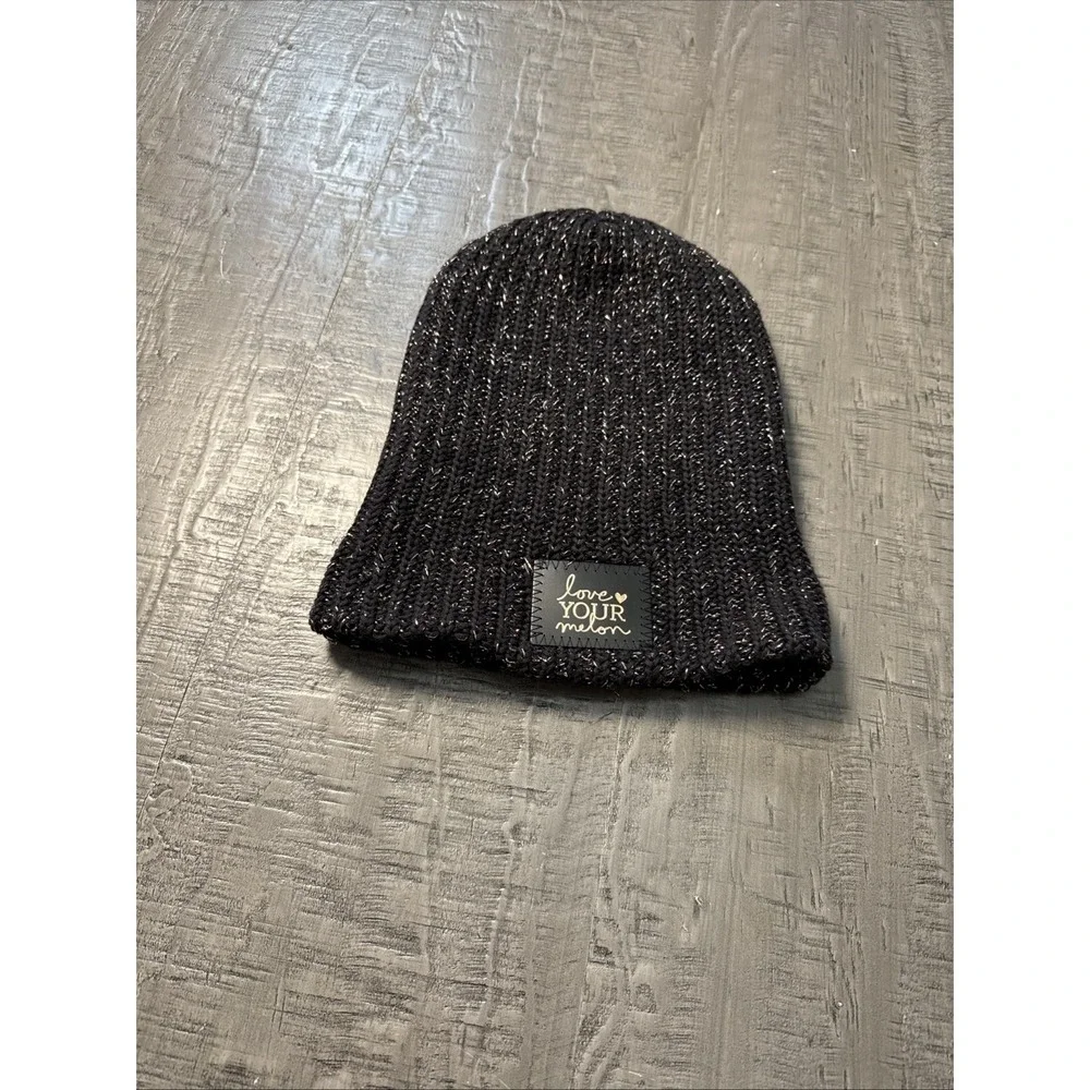 Love Your Melon Beanie Womens black with rose‎ Gold Metallic Hat Knit